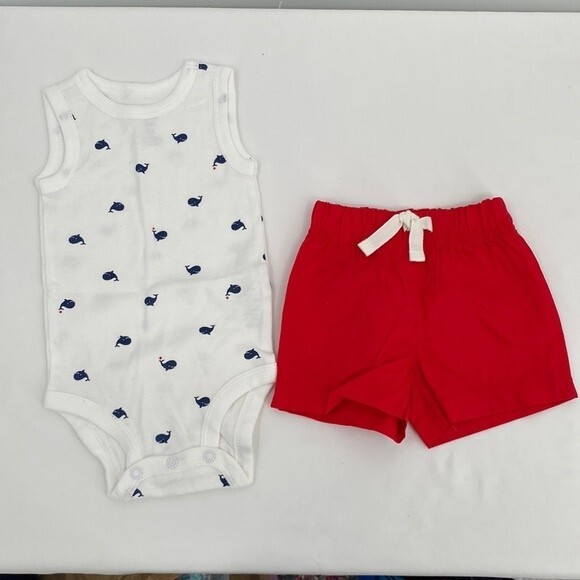 Just one You Whale Bodysuit Red Shorts Outfit 3 months Tank Elastic Waist New - Picture 1 of 6